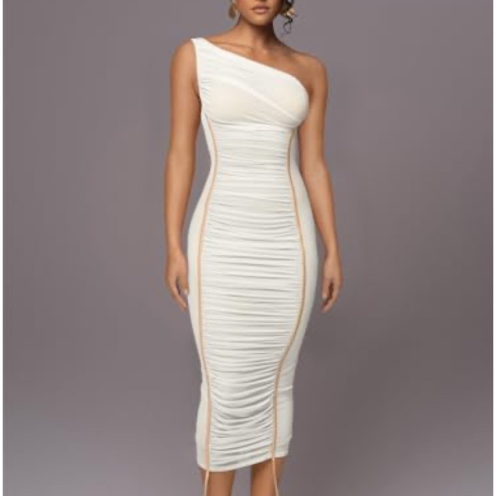 NWOT Womens One Shoulder Ruched Front Sleevless Midi Dress Small